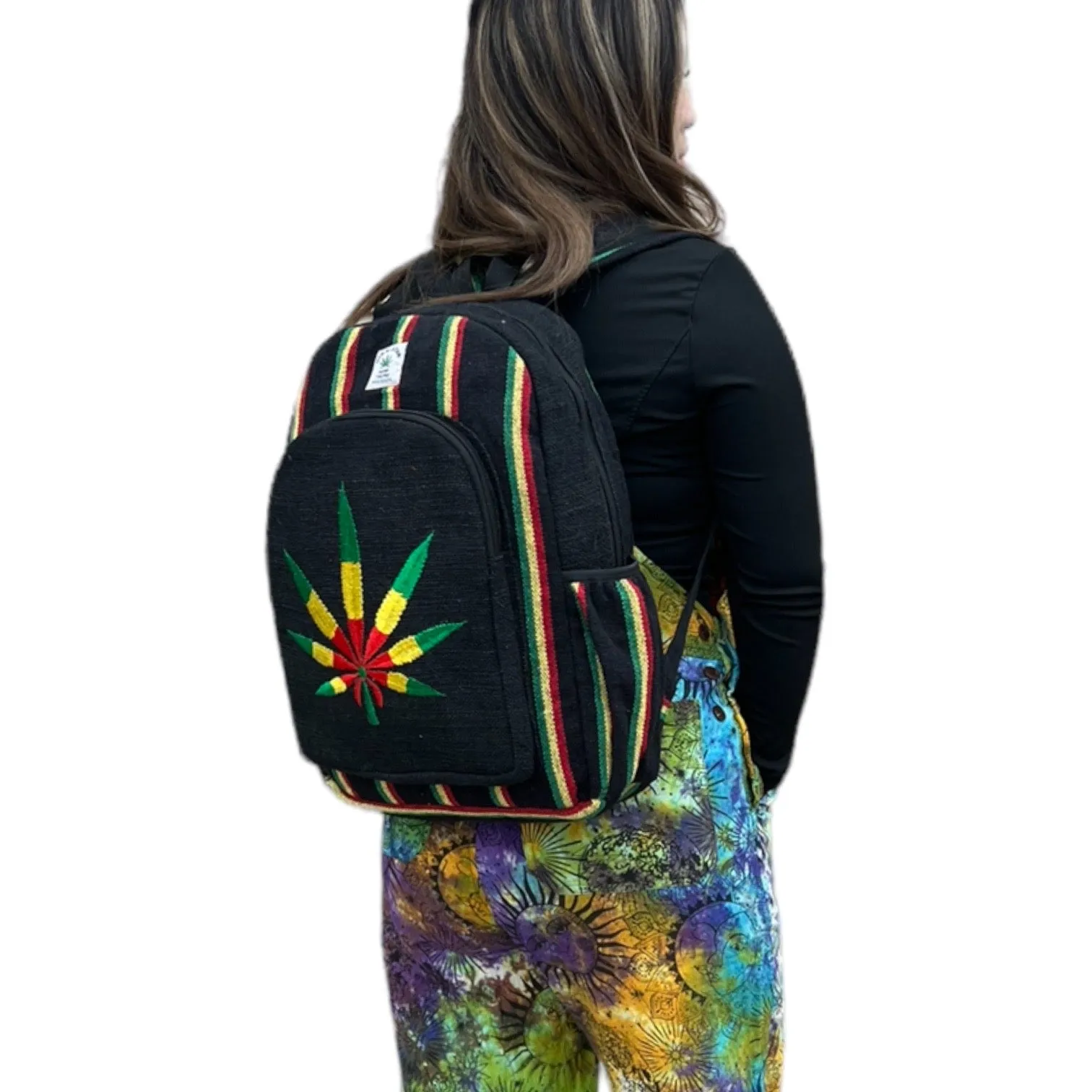 Large Handmade Marijuana Leaf Hemp Backpack