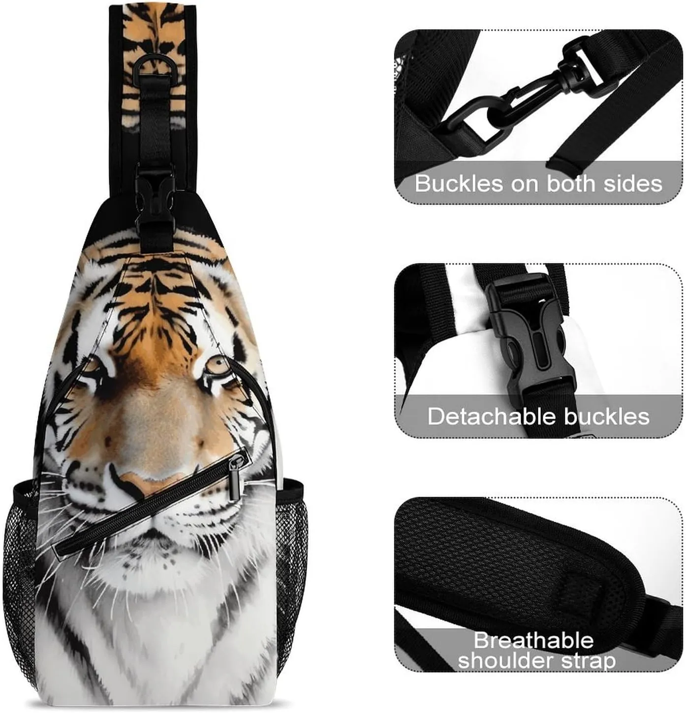 Lightweight Chest Bag Crossbody Bag A Tiger Sling Backpack for Women Men Sports Travel