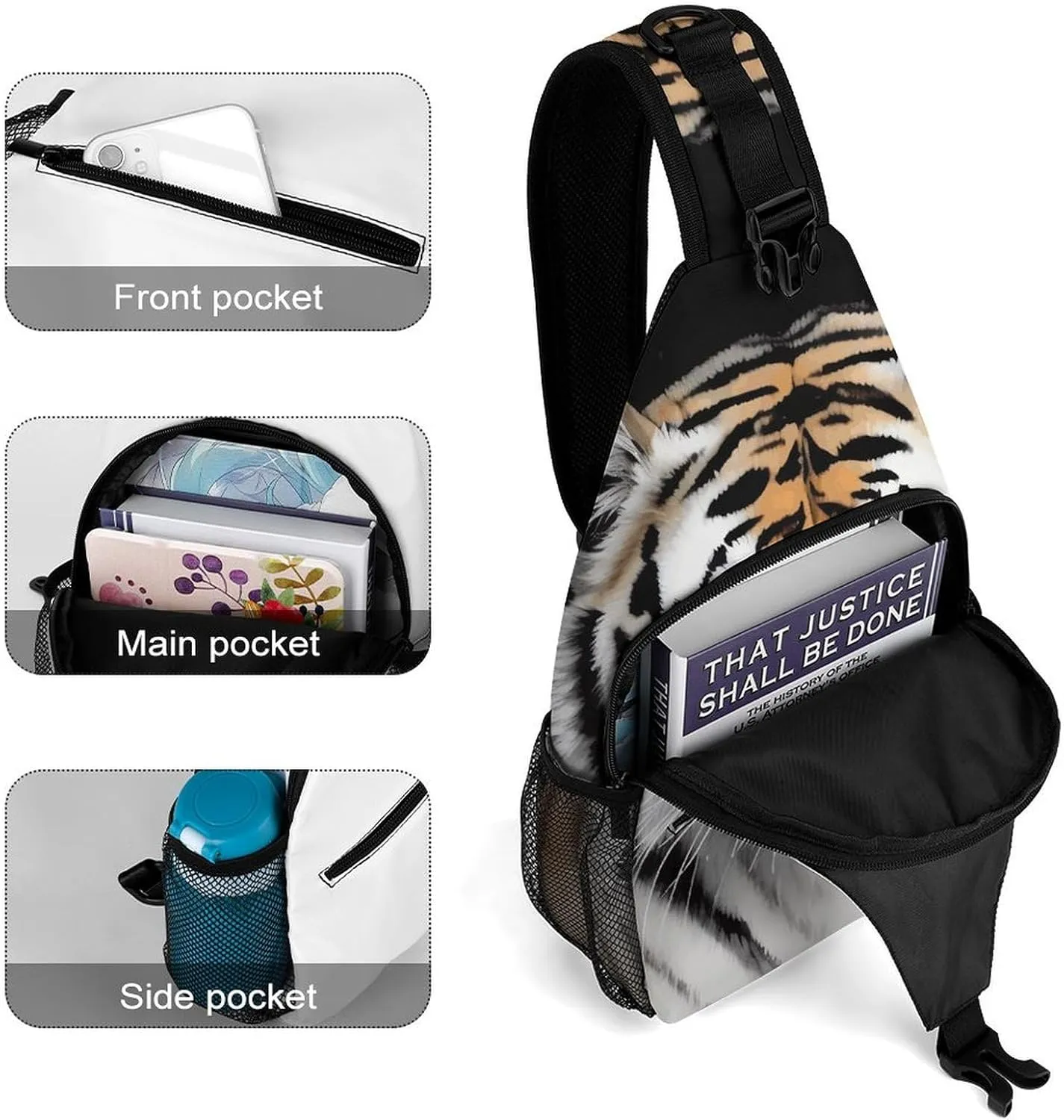 Lightweight Chest Bag Crossbody Bag A Tiger Sling Backpack for Women Men Sports Travel