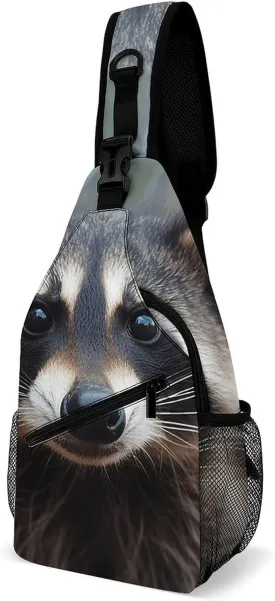 Lightweight Chest Bag Crossbody Bag Little Raccoon Face Sling Backpack for Women Men Sports Travel