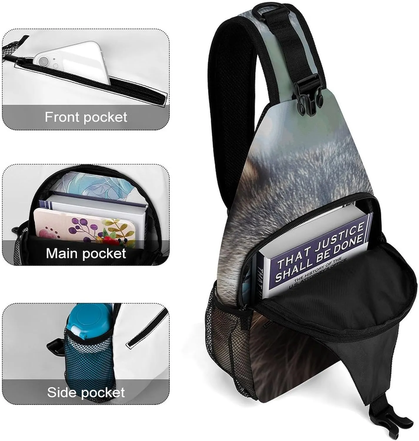 Lightweight Chest Bag Crossbody Bag Little Raccoon Face Sling Backpack for Women Men Sports Travel