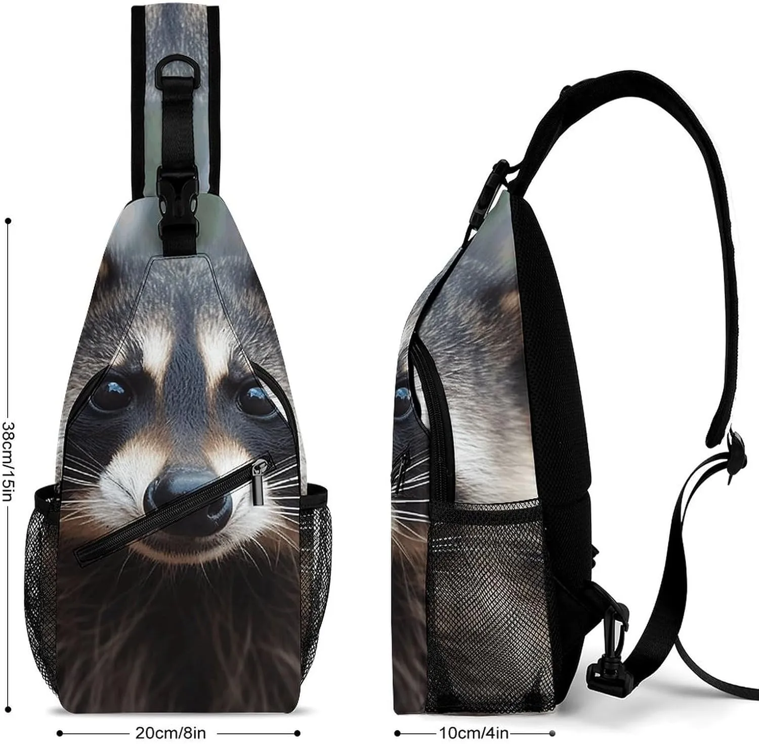 Lightweight Chest Bag Crossbody Bag Little Raccoon Face Sling Backpack for Women Men Sports Travel