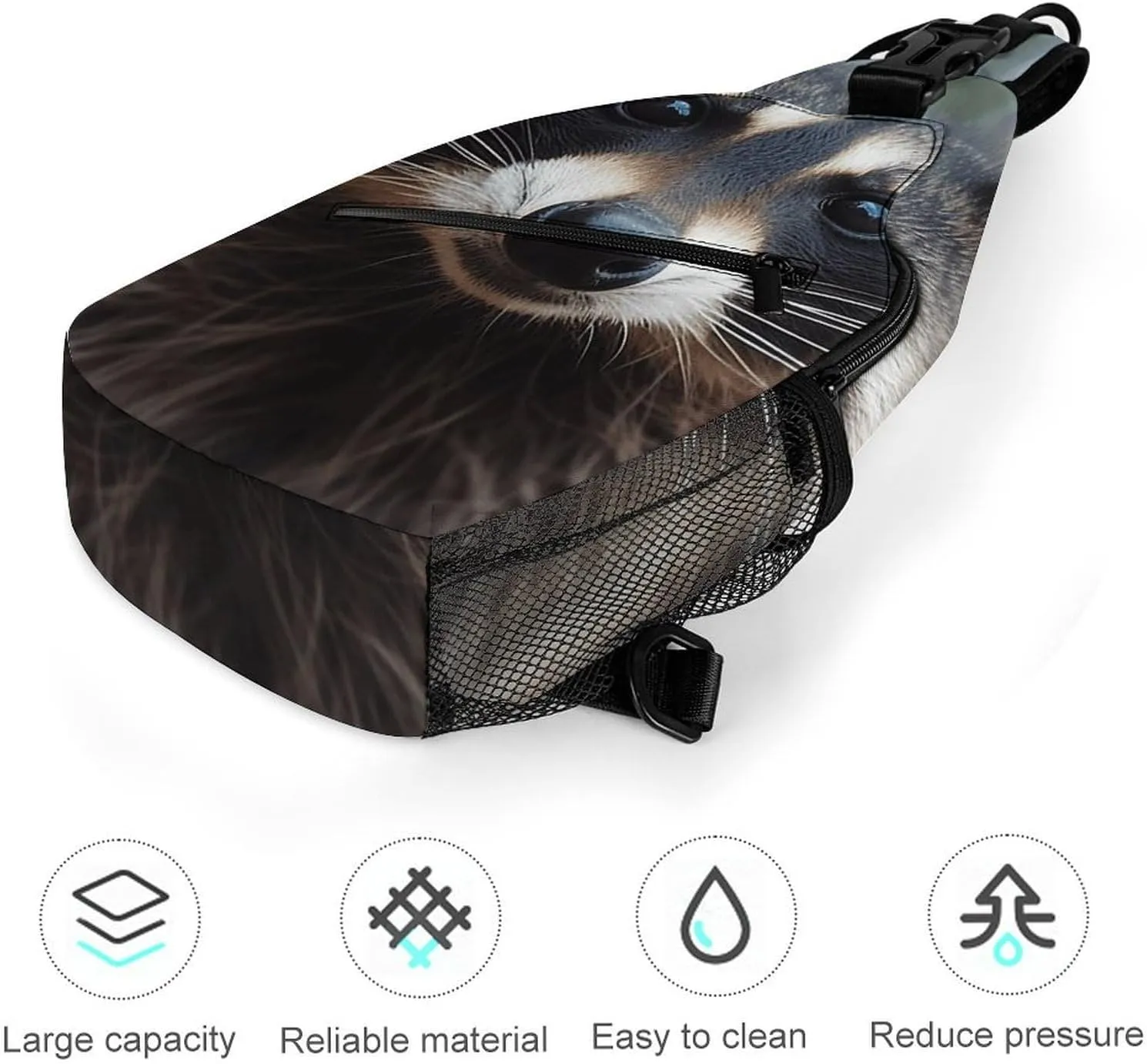 Lightweight Chest Bag Crossbody Bag Little Raccoon Face Sling Backpack for Women Men Sports Travel