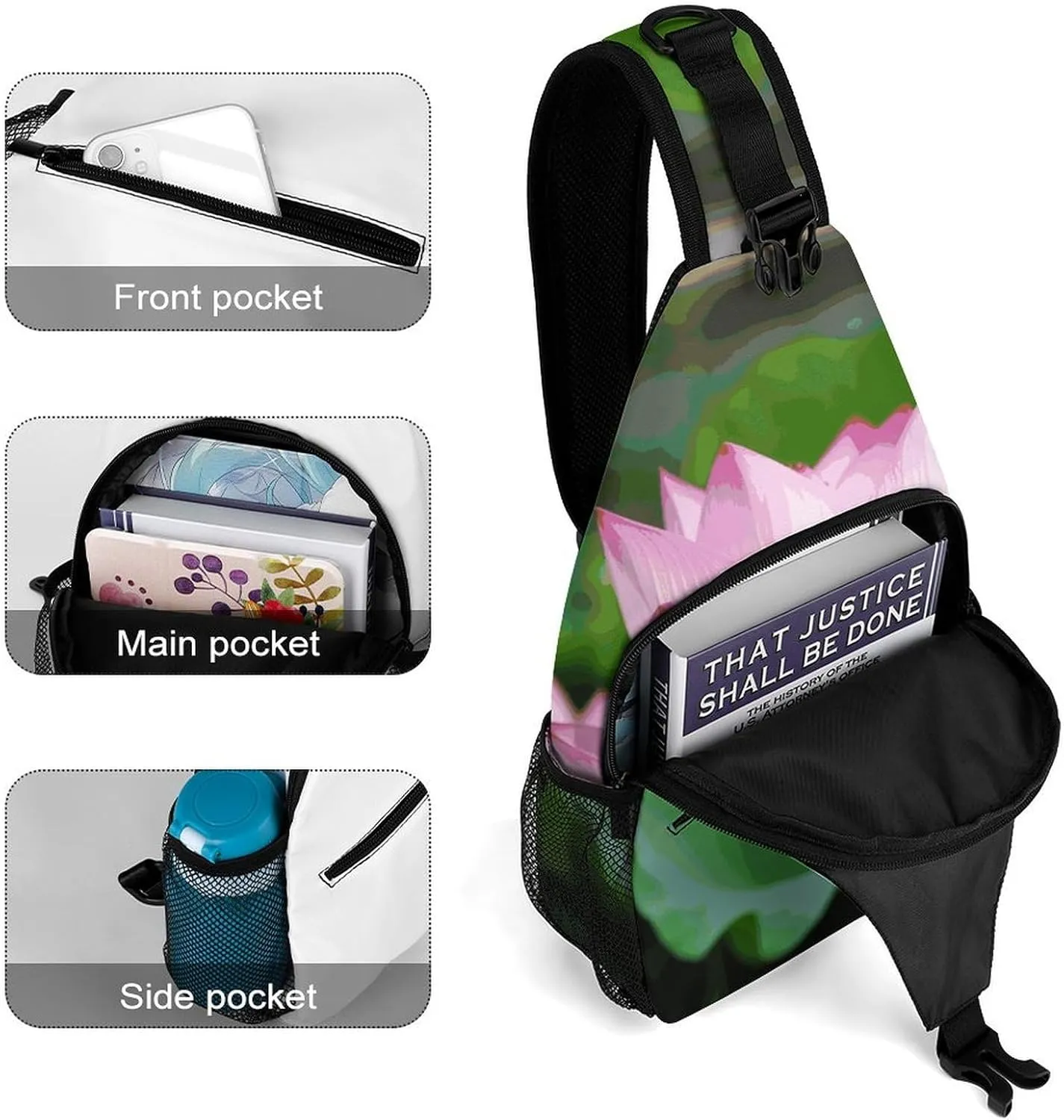Lightweight Chest Bag Crossbody Bag Lotus Sling Backpack for Women Men Sports Travel