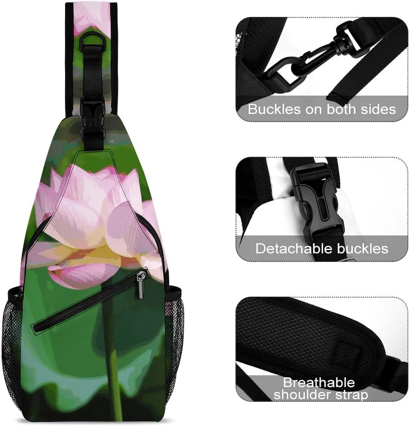 Lightweight Chest Bag Crossbody Bag Lotus Sling Backpack for Women Men Sports Travel