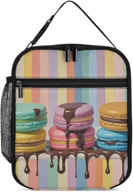 Macaron Art Insulated Lunch Box for Women Men Portable Reusable Lunch Bag Leak Proof Cooler Tote Bag Thermal Container for Picnic Office Travel Work