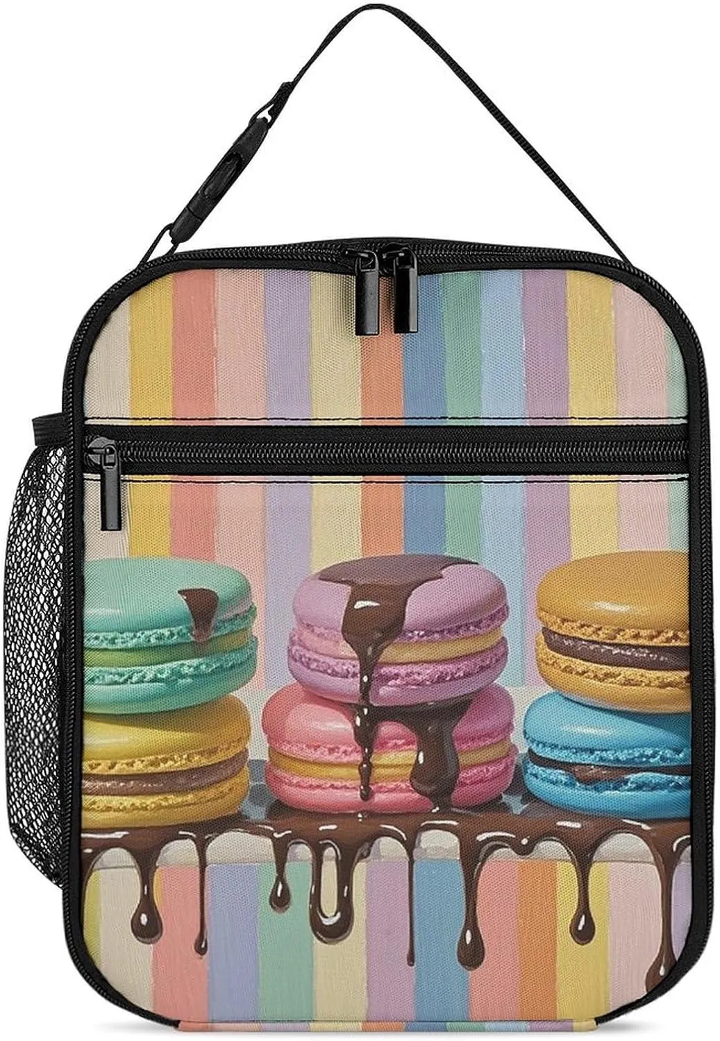 Macaron Art Insulated Lunch Box for Women Men Portable Reusable Lunch Bag Leak Proof Cooler Tote Bag Thermal Container for Picnic Office Travel Work