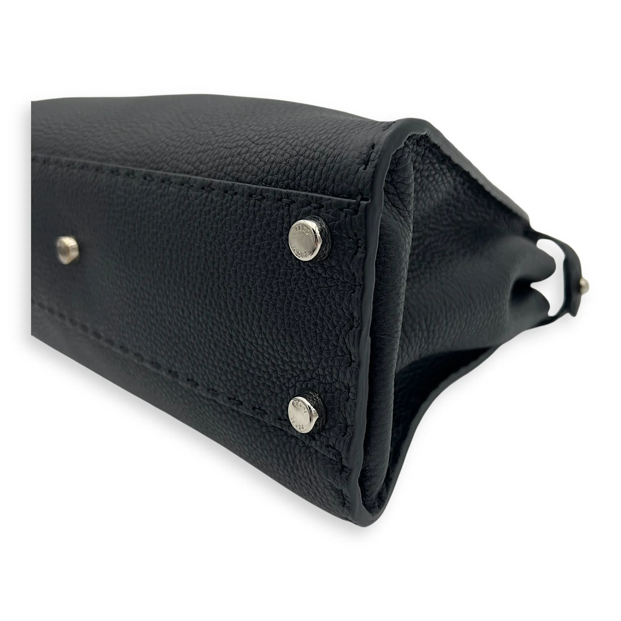 Peekaboo Medium Black Top Handle Bag in Calfskin, Silver hardware