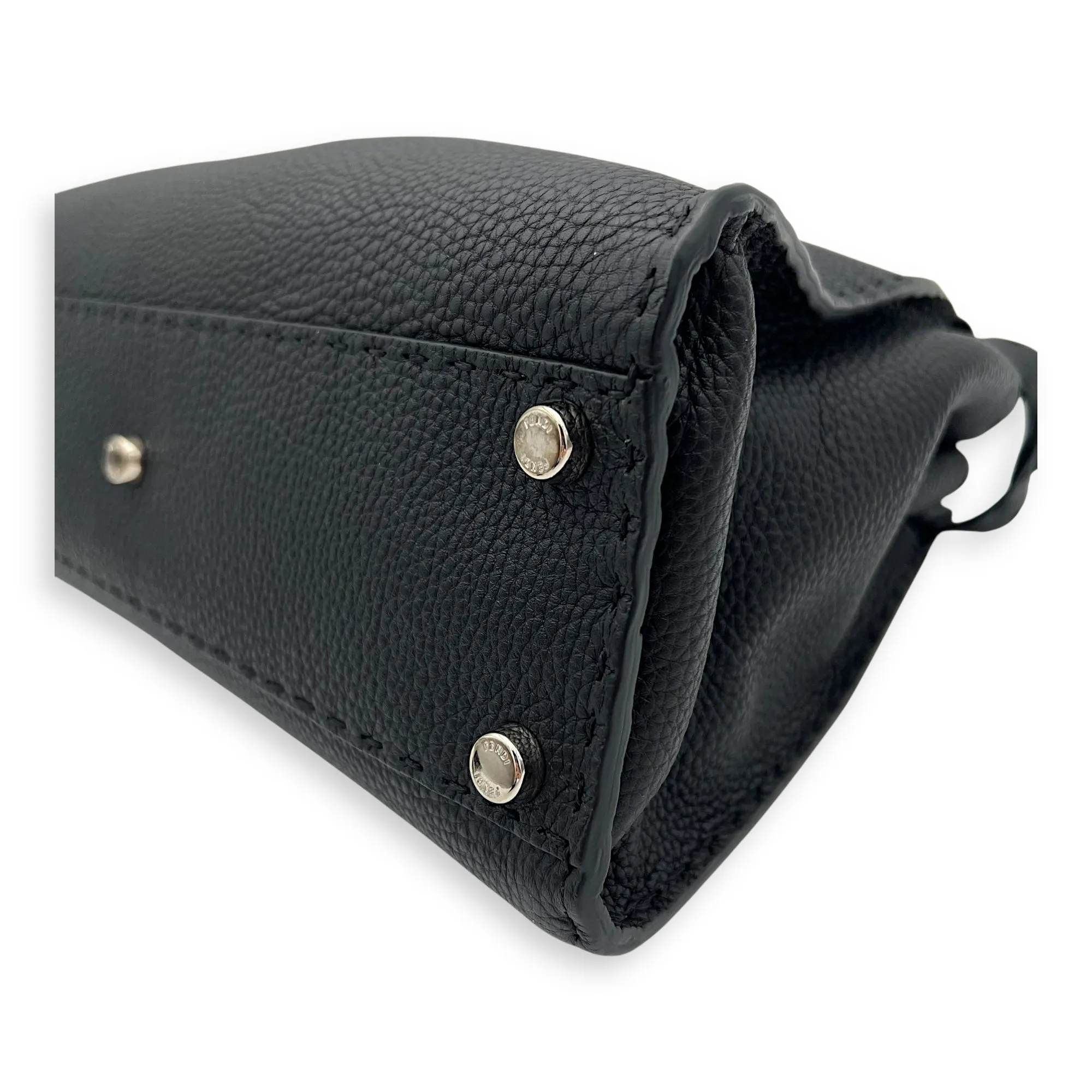 Peekaboo Medium Black Top Handle Bag in Calfskin, Silver hardware