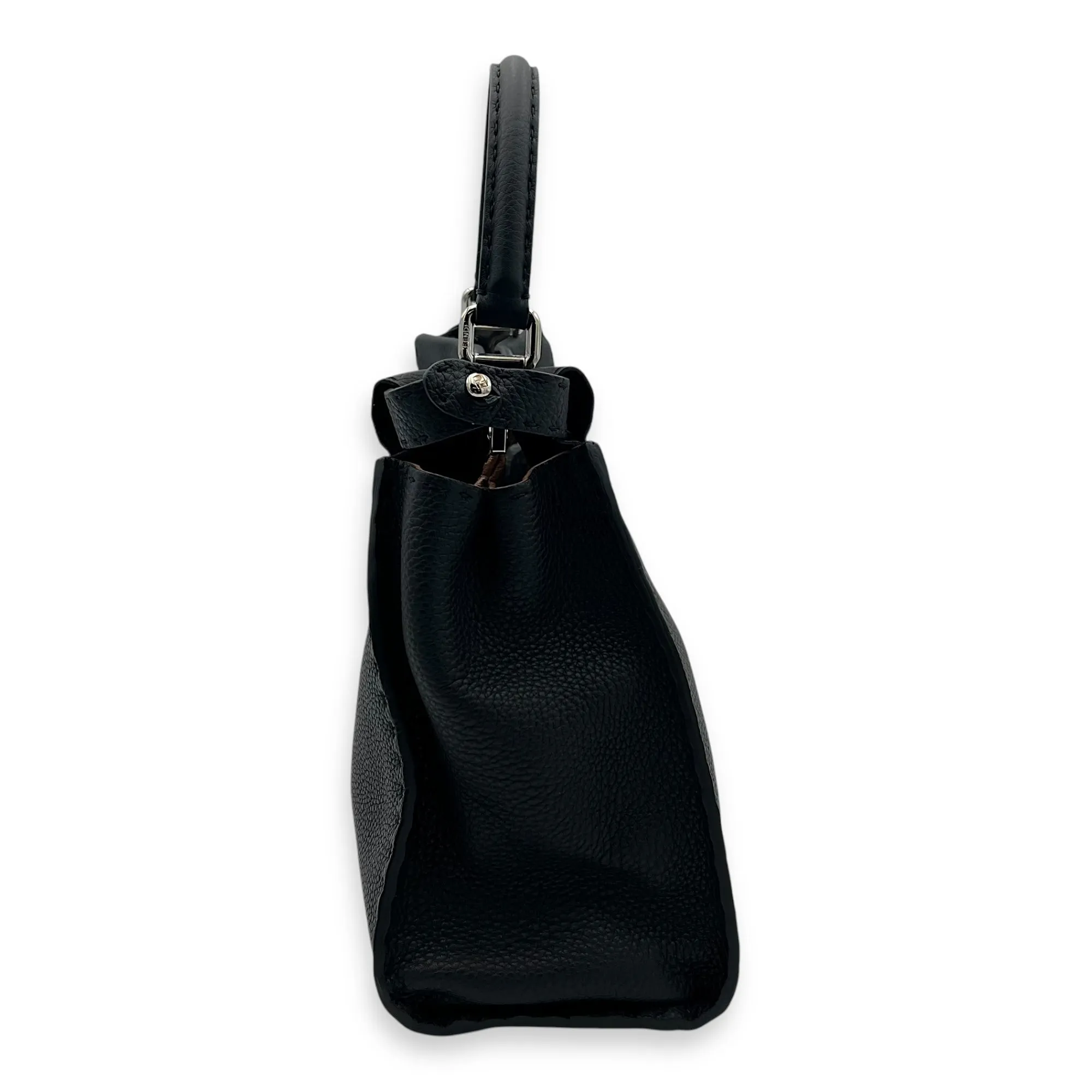 Peekaboo Medium Black Top Handle Bag in Calfskin, Silver hardware