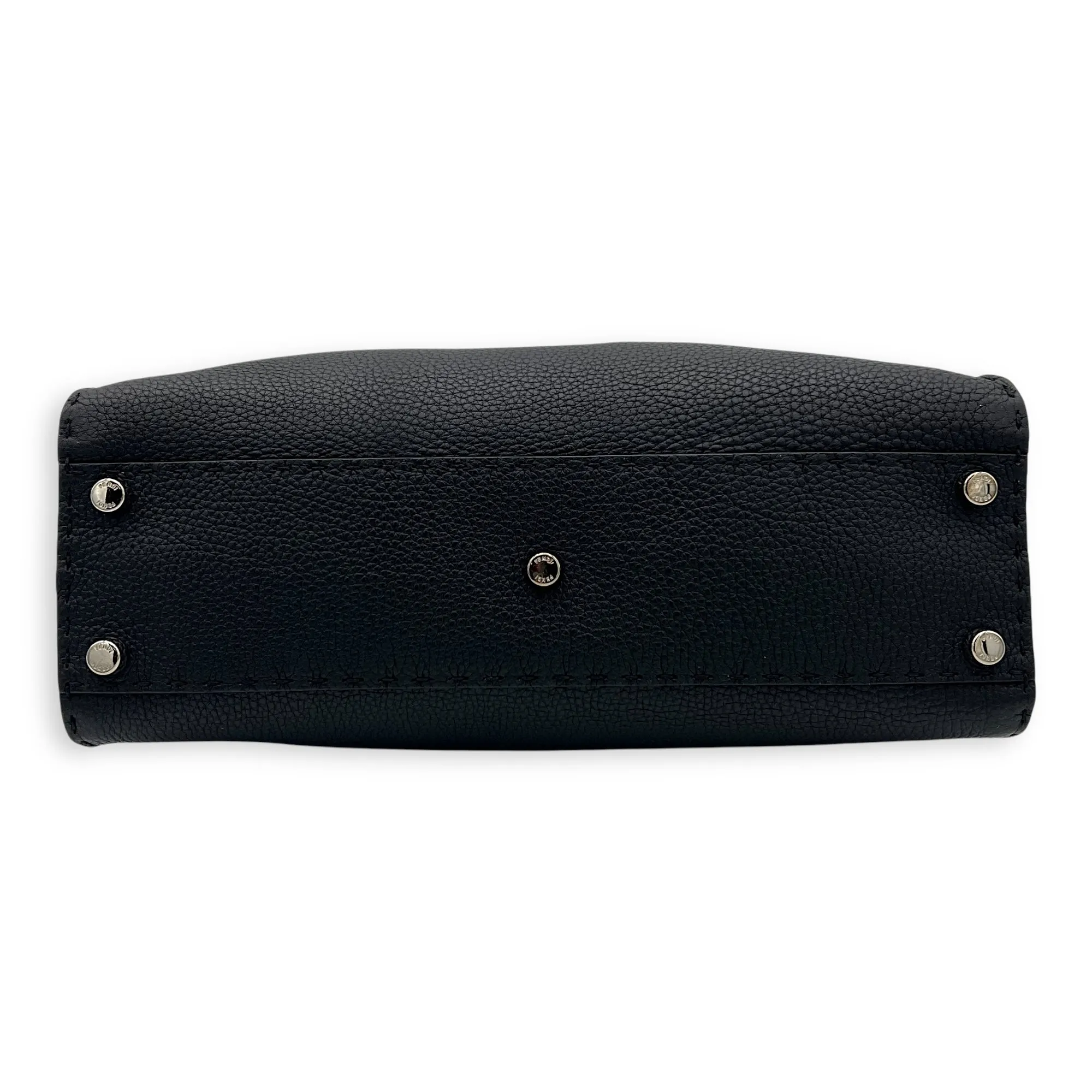 Peekaboo Medium Black Top Handle Bag in Calfskin, Silver hardware