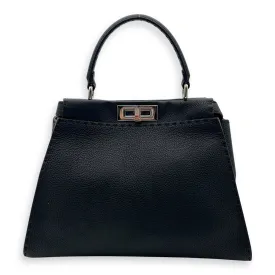 Peekaboo Medium Black Top Handle Bag in Calfskin, Silver hardware