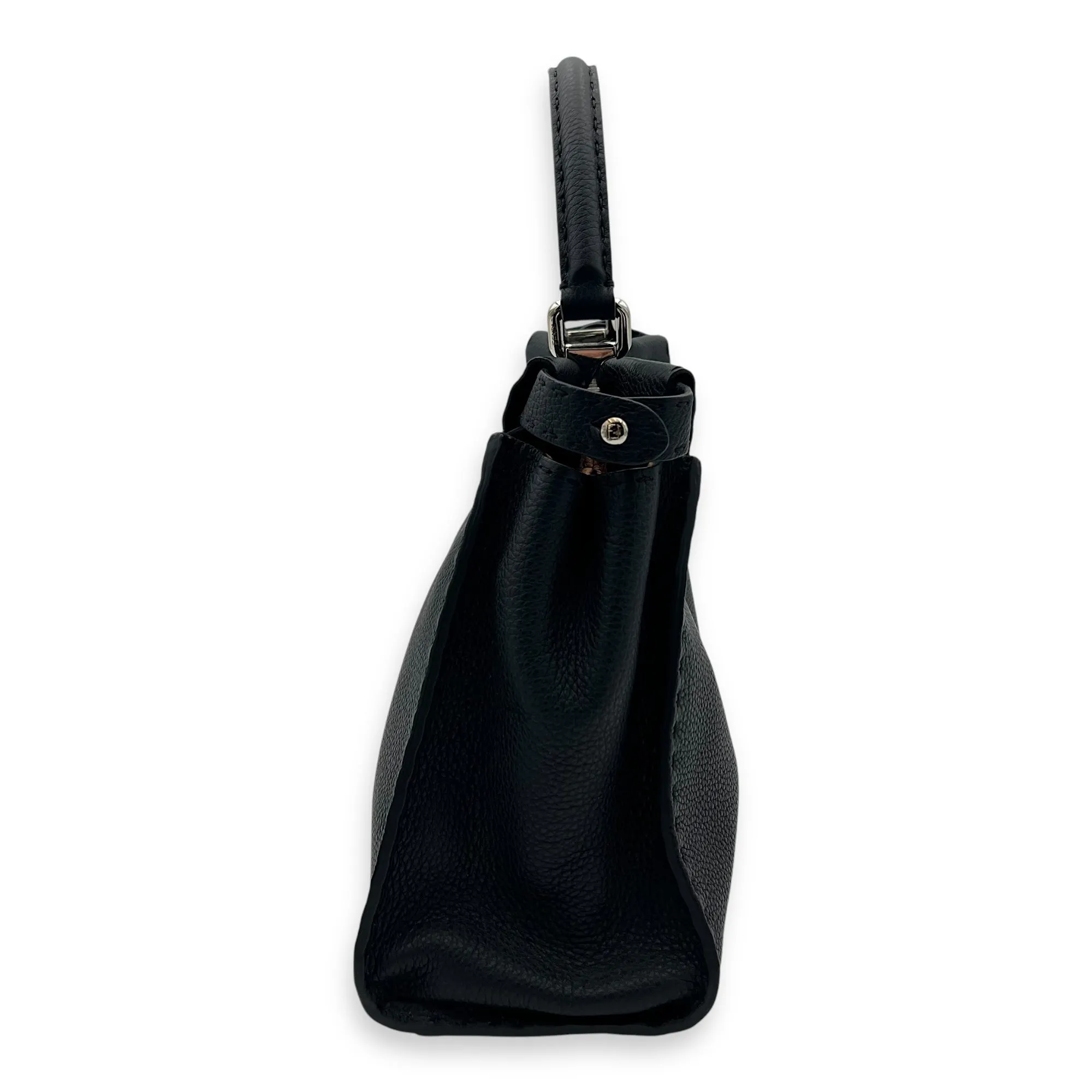 Peekaboo Medium Black Top Handle Bag in Calfskin, Silver hardware