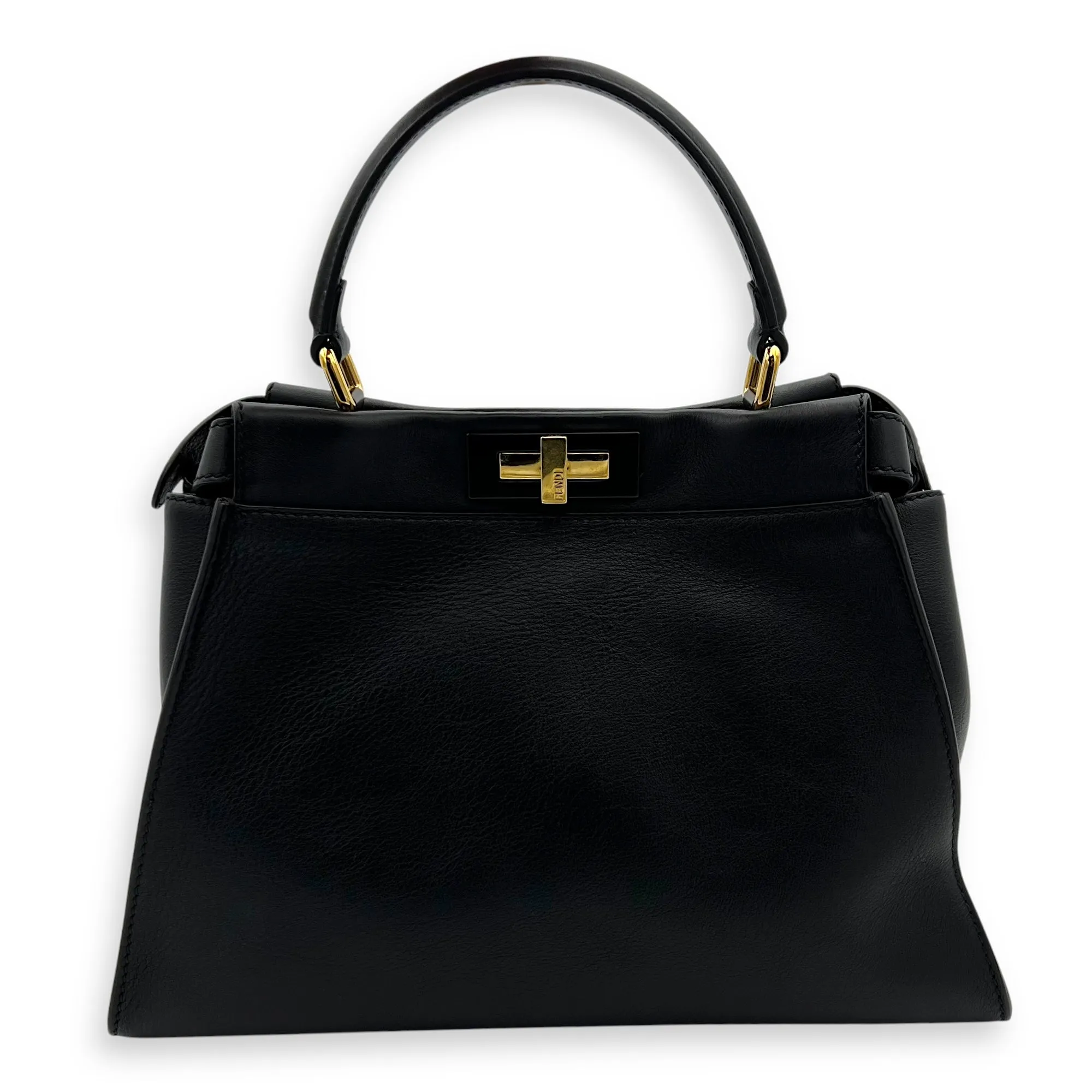 Peekaboo Top Handle Bag Black in Calfskin, Silver hardware