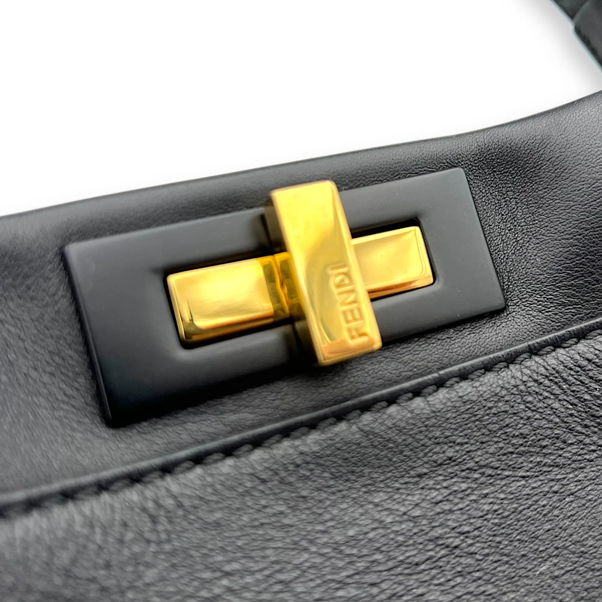 Peekaboo Top Handle Bag Black in Calfskin, Silver hardware