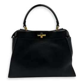Peekaboo Top Handle Bag Black in Calfskin, Silver hardware