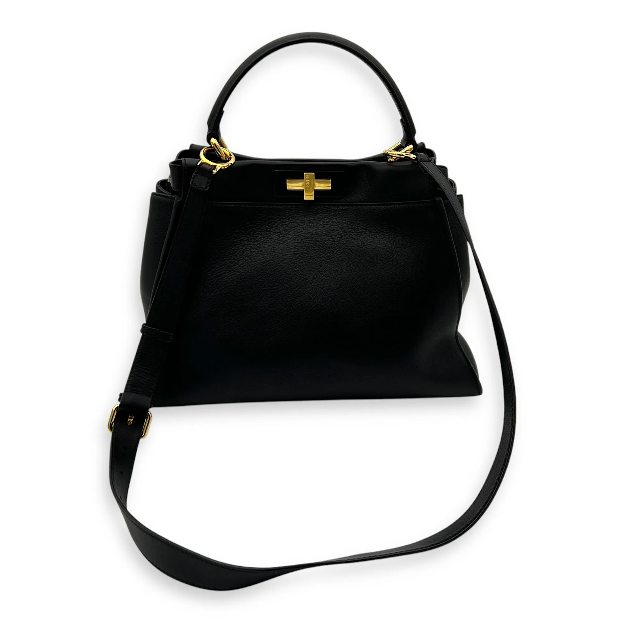 Peekaboo Top Handle Bag Black in Calfskin, Silver hardware