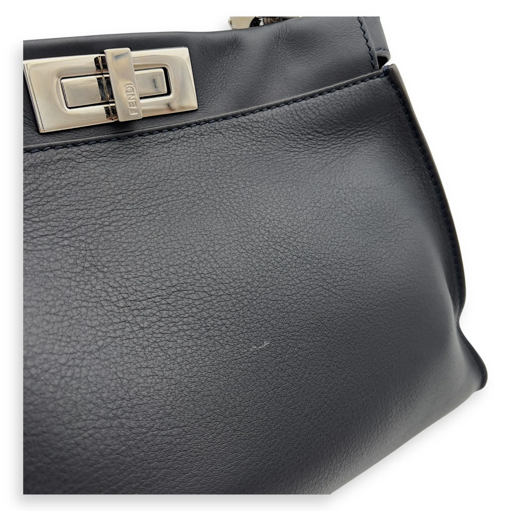 Peekaboo Top Handle Bag Blue in Calfskin, Silver hardware