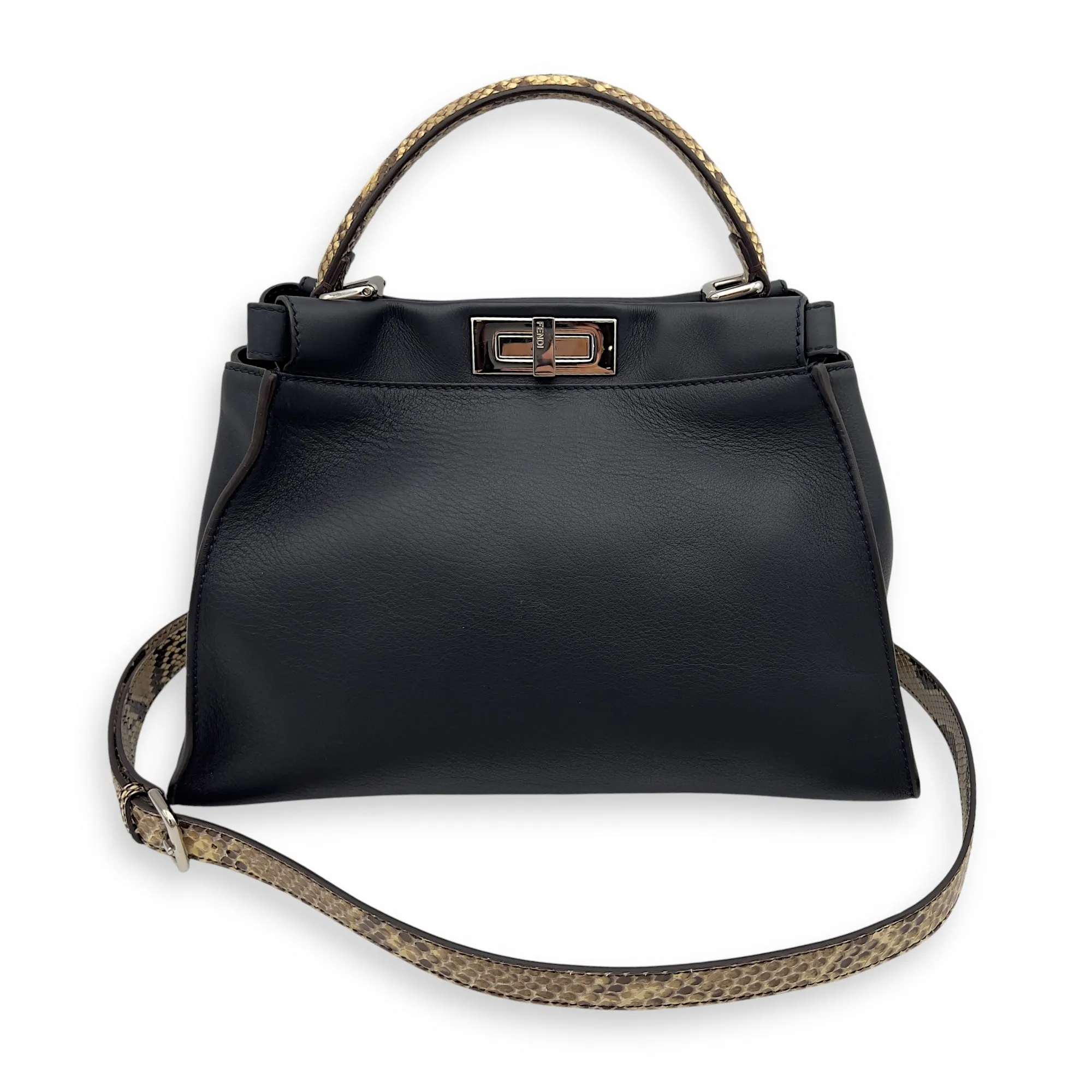 Peekaboo Top Handle Bag Blue in Calfskin, Silver hardware