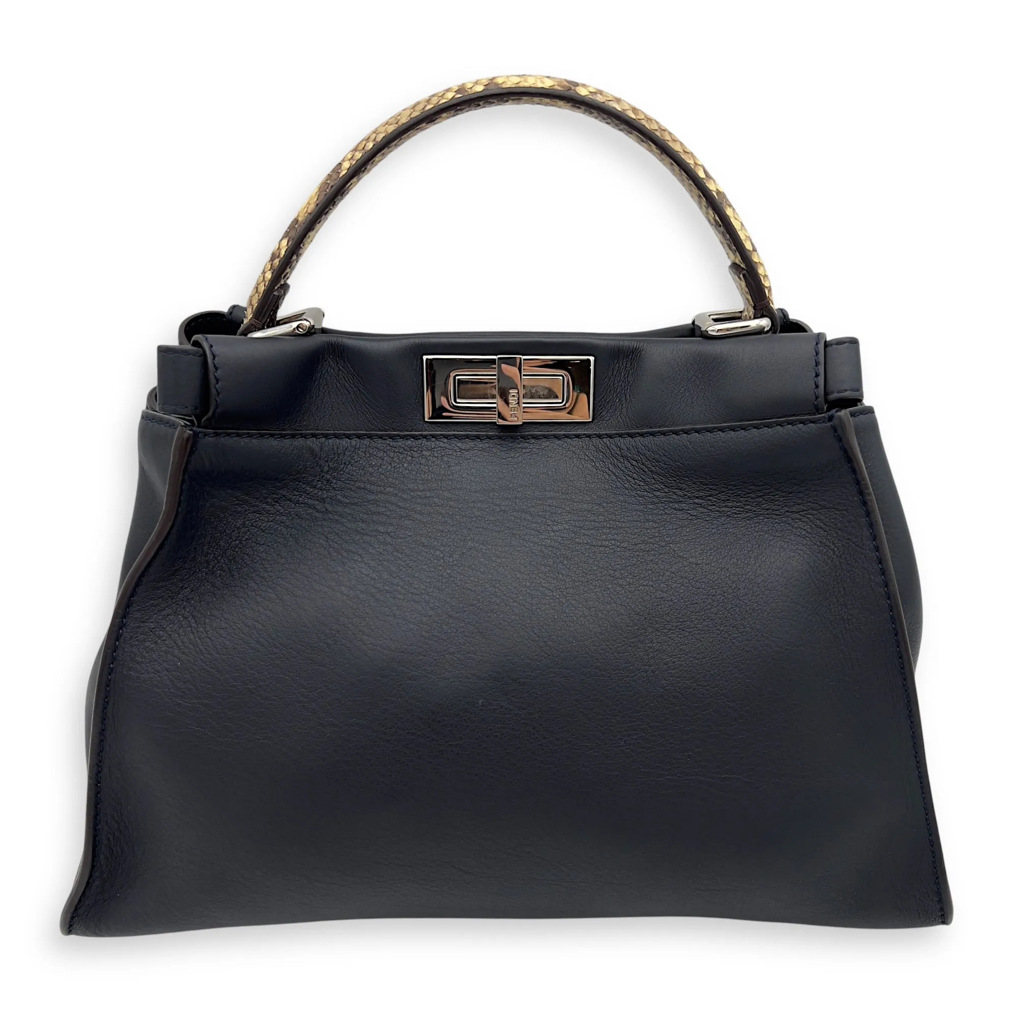 Peekaboo Top Handle Bag Blue in Calfskin, Silver hardware