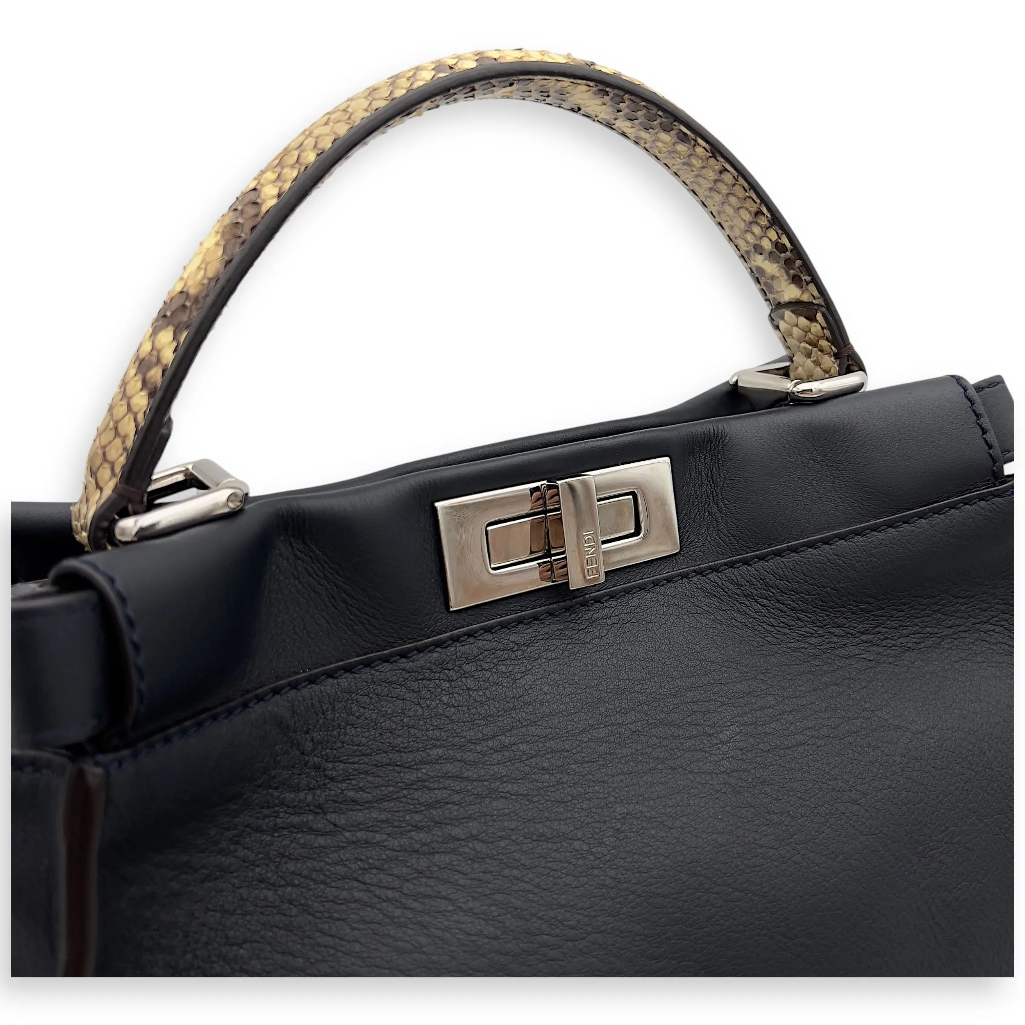 Peekaboo Top Handle Bag Blue in Calfskin, Silver hardware