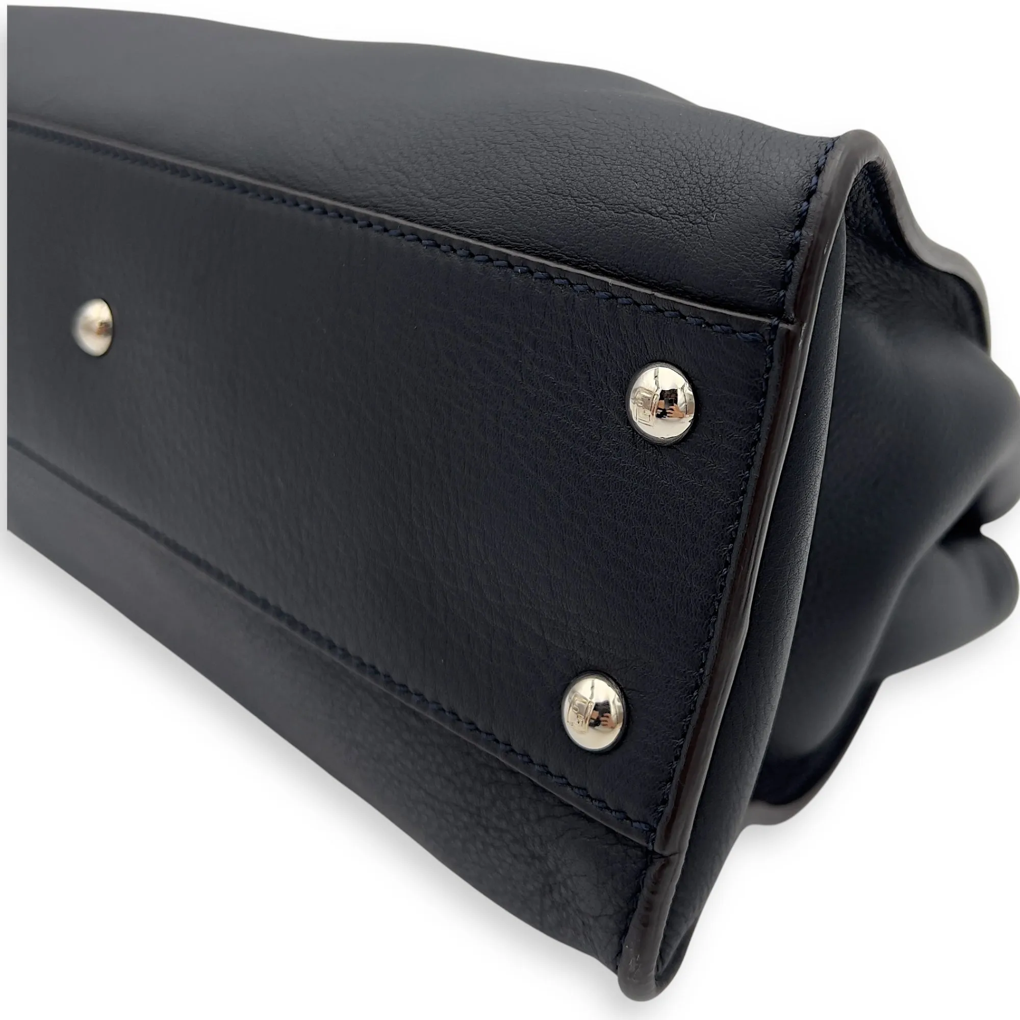 Peekaboo Top Handle Bag Blue in Calfskin, Silver hardware