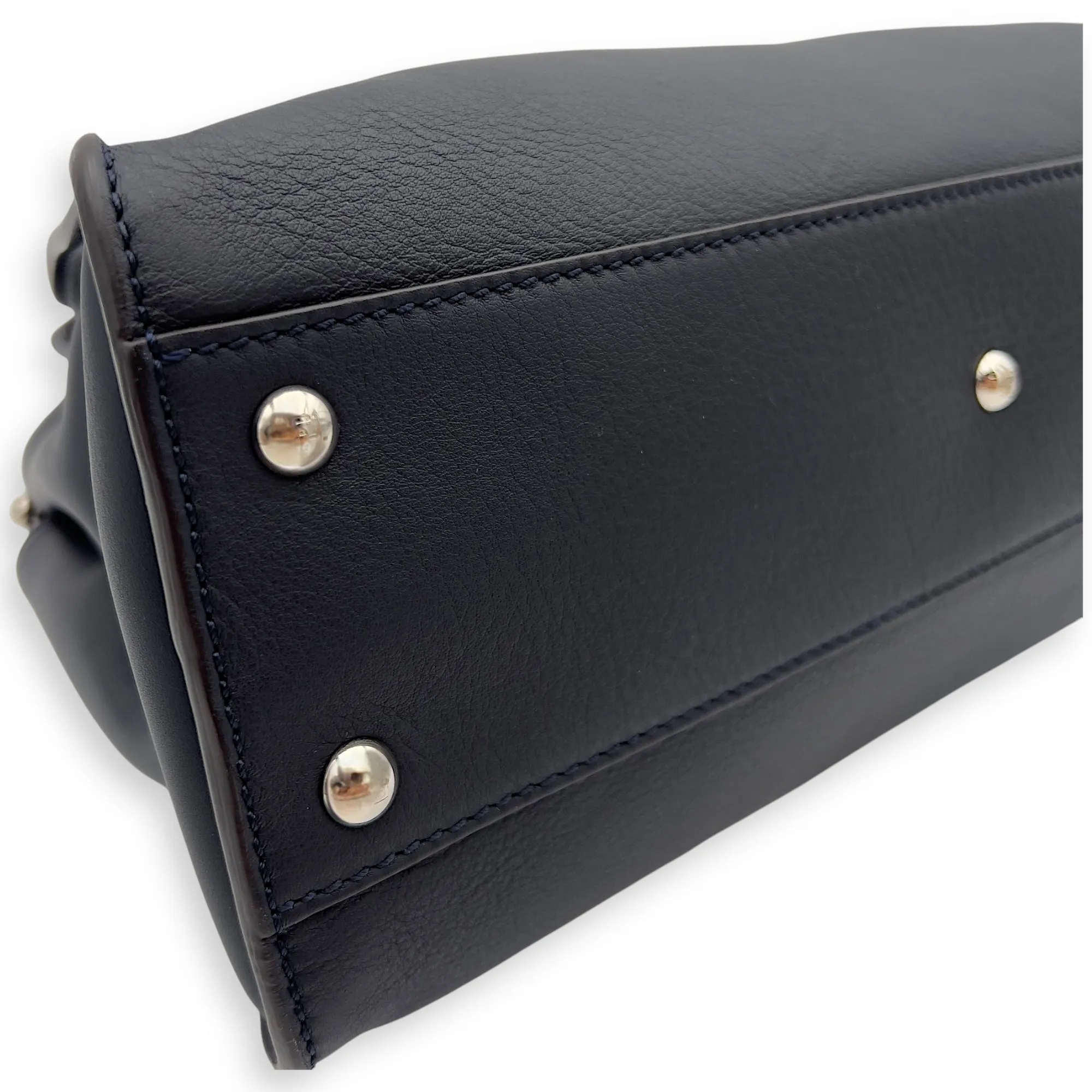 Peekaboo Top Handle Bag Blue in Calfskin, Silver hardware