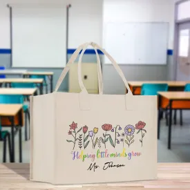 Personalized Floral Teacher Cotton Canvas Tote Bag Gift for Teachers Teacher Life Tote Custom Teacher Appreciation Gift Bag Teacher Name Bag