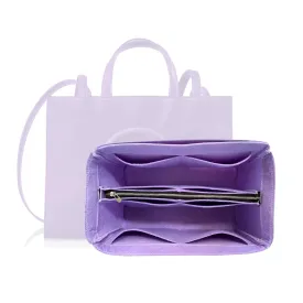 Premium Purse Organizer compatible with Telfar Bag Organizer Medium Cup Holder, Handmade 2mm Premium Felt Insert with Gold Zipper, Snug Sturdy Fit (For Telfa* Medium Shopping Bag, Bubblegum)