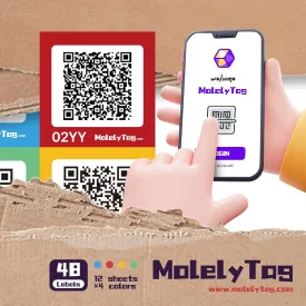 QR Code Labels for Storage, Organization, Moving - 48 Unique Scannable QR Code Stickers - Compatible with iOS, Android, and Web - Color Coded - Pack of 48
