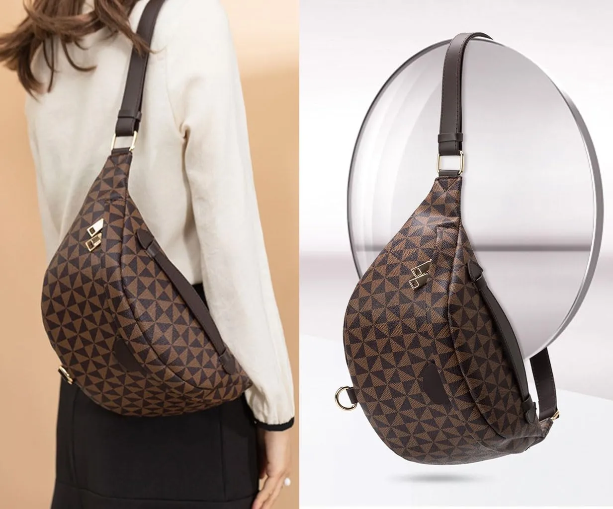 Rhinestone Chest Bag for Women Fanny Packs Belt Bags Crossbody Bags Waist Pouch Purse for Girls Party Outdoor Traveling Beach  (Brown)