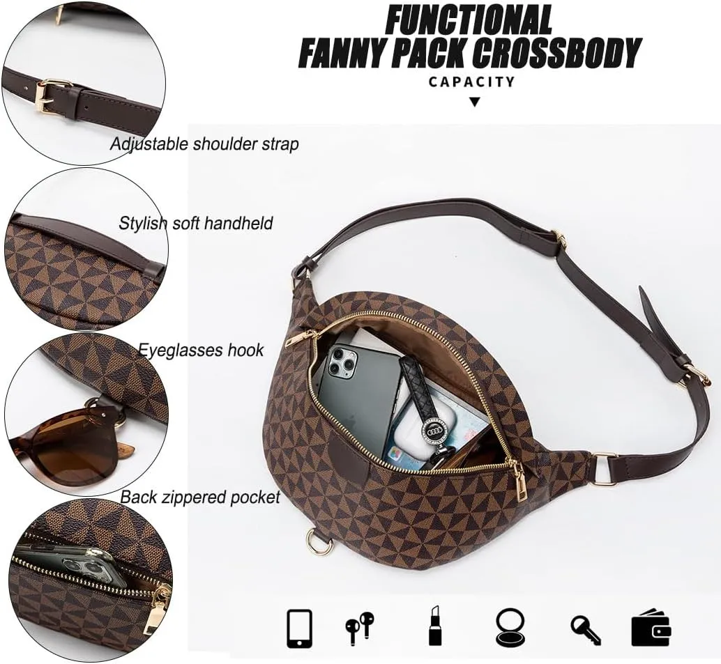 Rhinestone Chest Bag for Women Fanny Packs Belt Bags Crossbody Bags Waist Pouch Purse for Girls Party Outdoor Traveling Beach  (Brown)