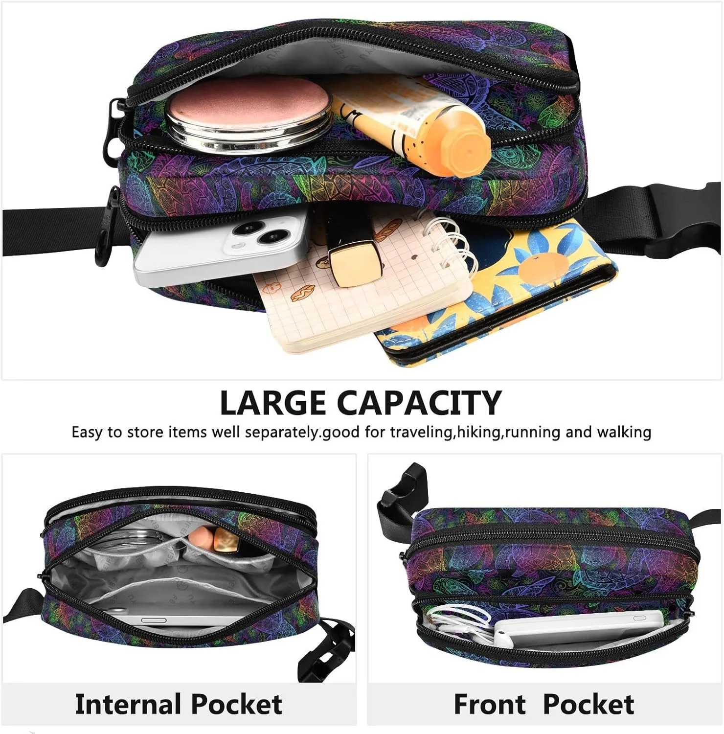 Sea Turtle Belt Bag for Women Fanny Pack Lightweight Waist Bags Waterproof for Travel Walking Running Hiking Cycling