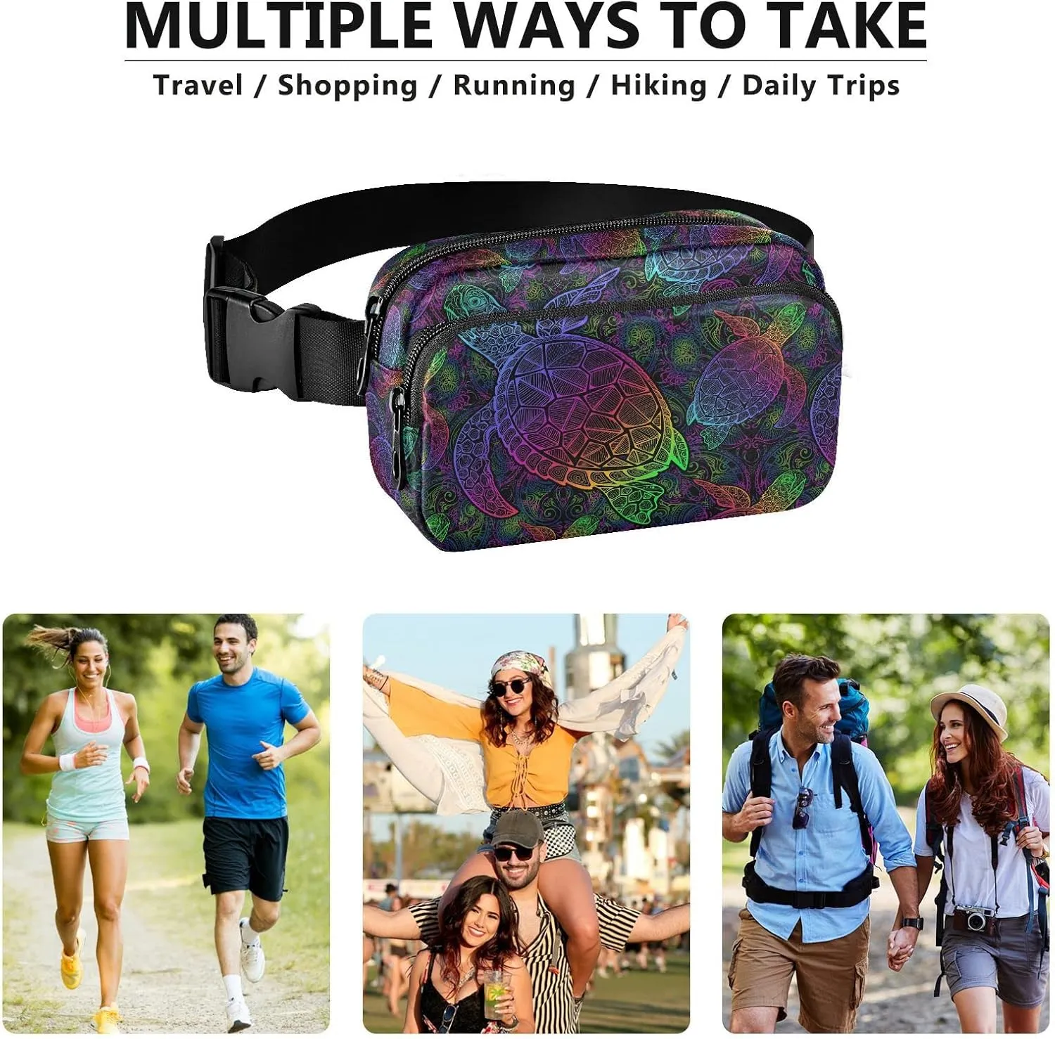 Sea Turtle Belt Bag for Women Fanny Pack Lightweight Waist Bags Waterproof for Travel Walking Running Hiking Cycling