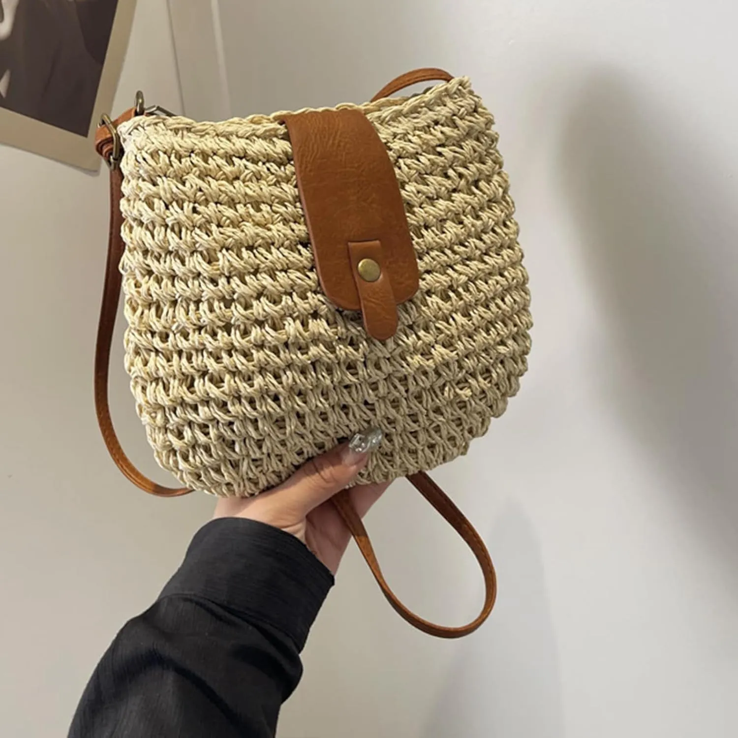Small Summer Beach Bags Straw Beach Bag Woven Purse Cute Womens Handbag Shoulder Purse Straw Clutch Purses