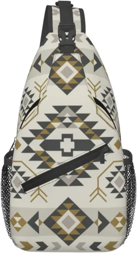 Southwest Native American Sling Bag Crossbody Backpack,Aztec Ethnic Geometric Striped Tribal Chest Bag Casual Shoulder Backpack Abstract Navajo Print Travel Hiking Daypack for Men Women