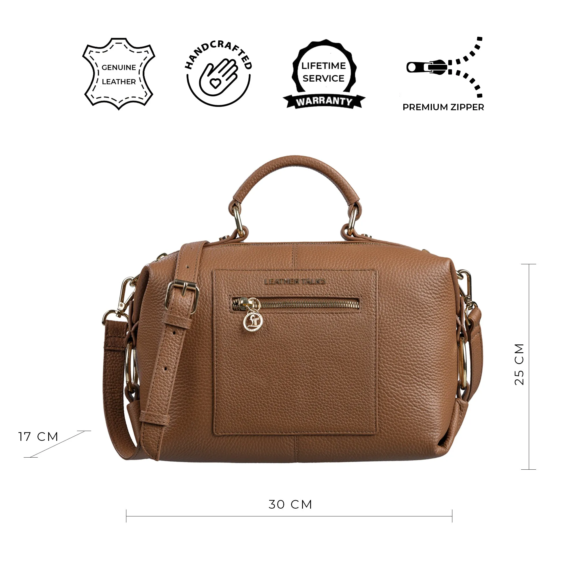 Stacy Leather Handbag For Women | Sling Purse for Women | 100% Genuine Leather Crossbody Bag | Ideal For Office, Meeting, Travel, Party | Color: Tan, Black, Green & Blue