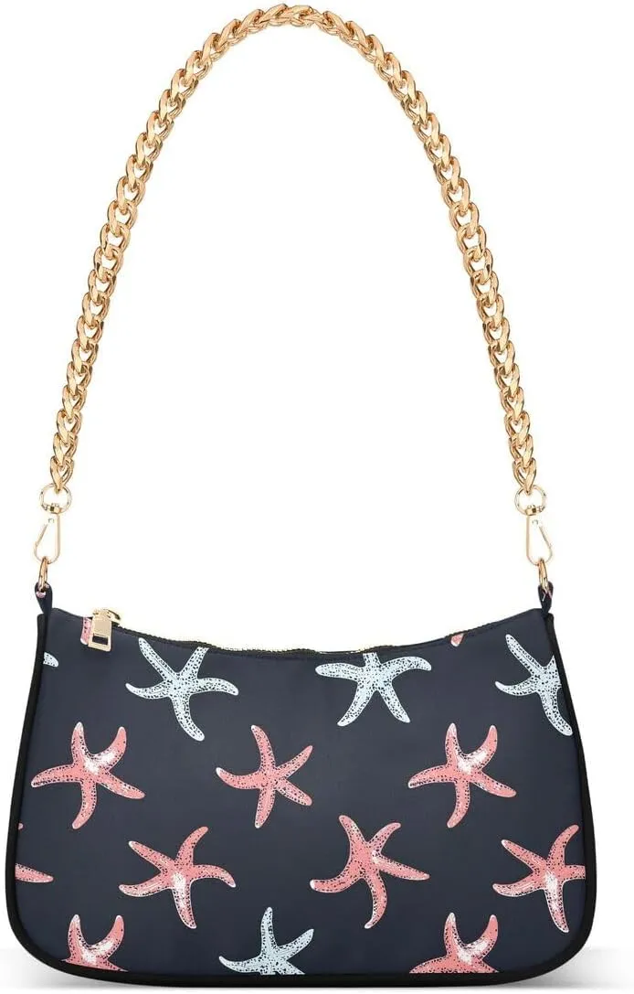 Starfish Cartoon Tote Bag Shoulder Bag Hobo Handbag for Women Ladies Mini Clutch Purse with Zipper Closure