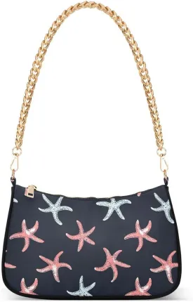 Starfish Cartoon Tote Bag Shoulder Bag Hobo Handbag for Women Ladies Mini Clutch Purse with Zipper Closure