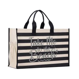 Take Me To The Beach Cabana Tote Bag XL - Oversized Chic Tote Bag with Zipper and Inner Pocket - Beach Bag for Women - Weekender Beach Tote