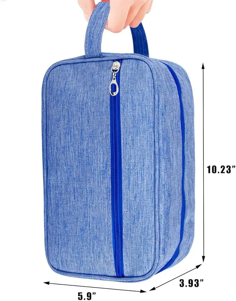 Trawila Travel Toiletry Bag for Women and Men, Makeup bag Organizer for Cosmetics Toiletries Brushes Tools, Foldable, Water-resistant,With Divider and Handle (Blue)