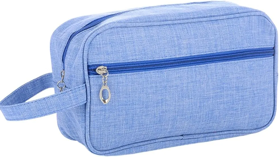Trawila Travel Toiletry Bag for Women and Men, Makeup bag Organizer for Cosmetics Toiletries Brushes Tools, Foldable, Water-resistant,With Divider and Handle (Blue)