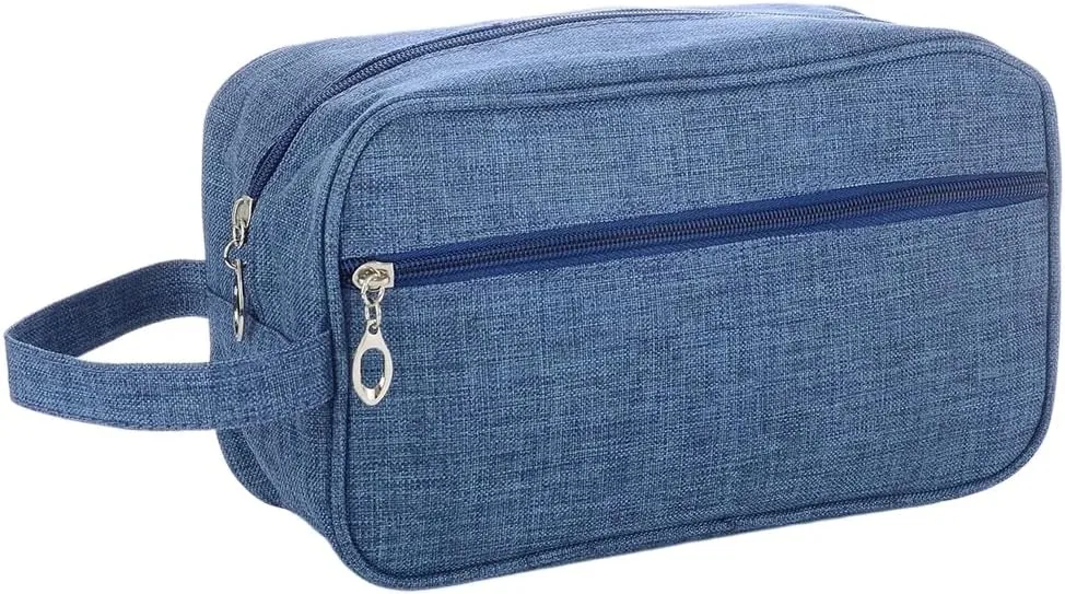 Trawila Travel Toiletry Bag for Women and Men, Makeup bag Organizer for Cosmetics Toiletries Brushes Tools, Foldable, Water-resistant,With Divider and Handle (Dark blue)