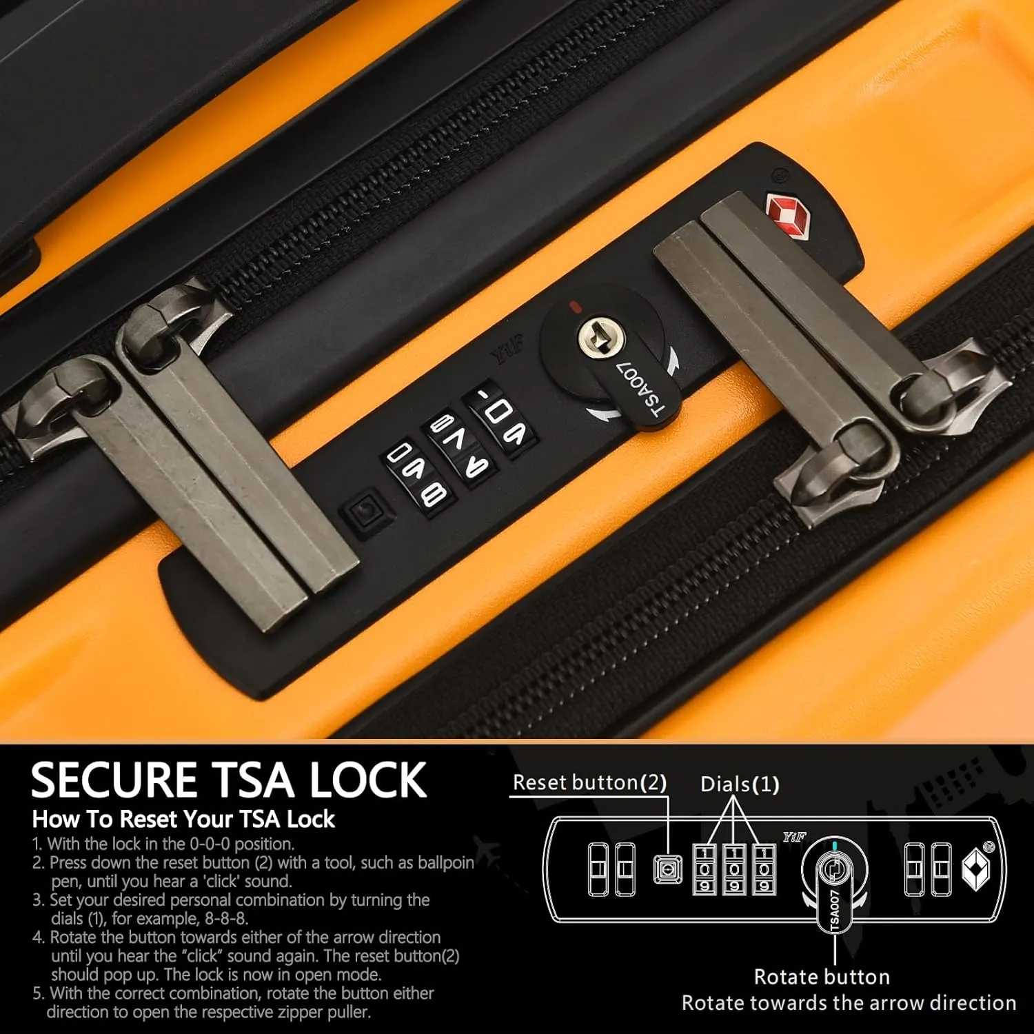 TydeCkare 16" Carry on Luggage with 2 Laptop Compartments, Lightweight Hardshell ABS PC Suitcase with Dual Control TSA Lock, with YKK Zipper, 4 Spinner Silent Wheels, for Business Travel, Orange