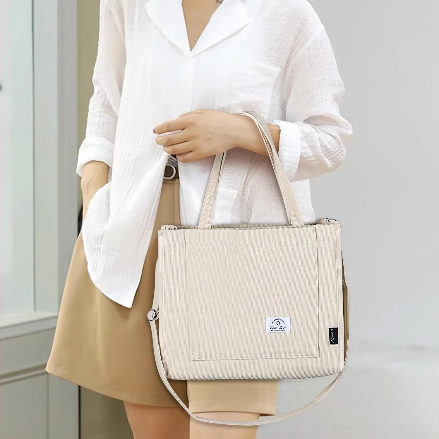 WantGor Tote Bag for Women, Corduroy Crossbody Bags Shoulder Handbag Small Satchel Hobo Bag Purse