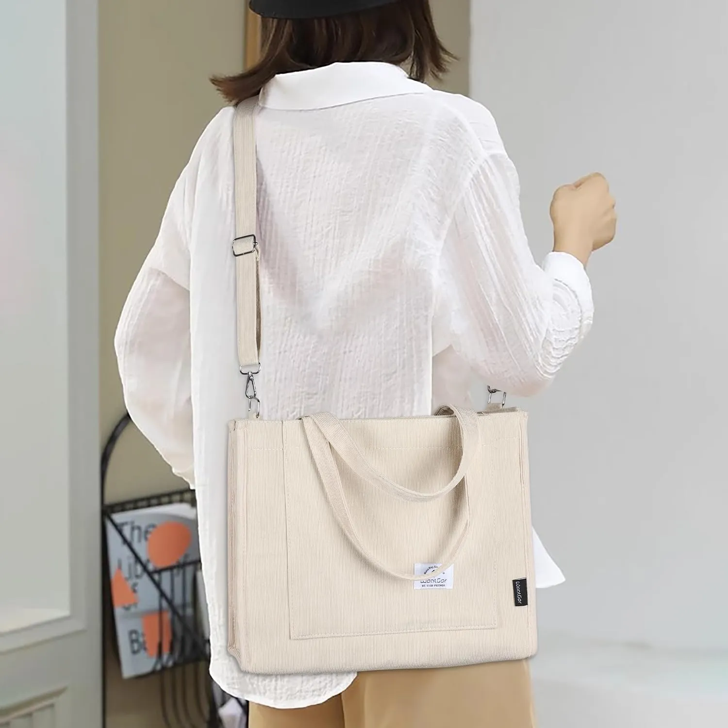 WantGor Tote Bag for Women, Corduroy Crossbody Bags Shoulder Handbag Small Satchel Hobo Bag Purse